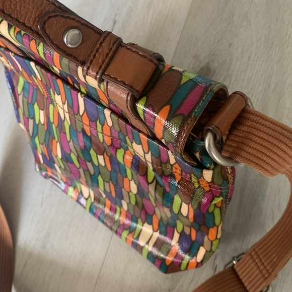 FOSSIL Flap Satchel Messenger Canvas Crossbody Purse‎ Bag colorful leather - Picture 15 of 15